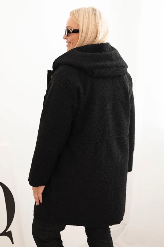 Damenmantel Plus Size mit Kapuze und Taschen schwarz
