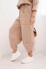 Women's tracksuit set made of thicker material with wide legs beige