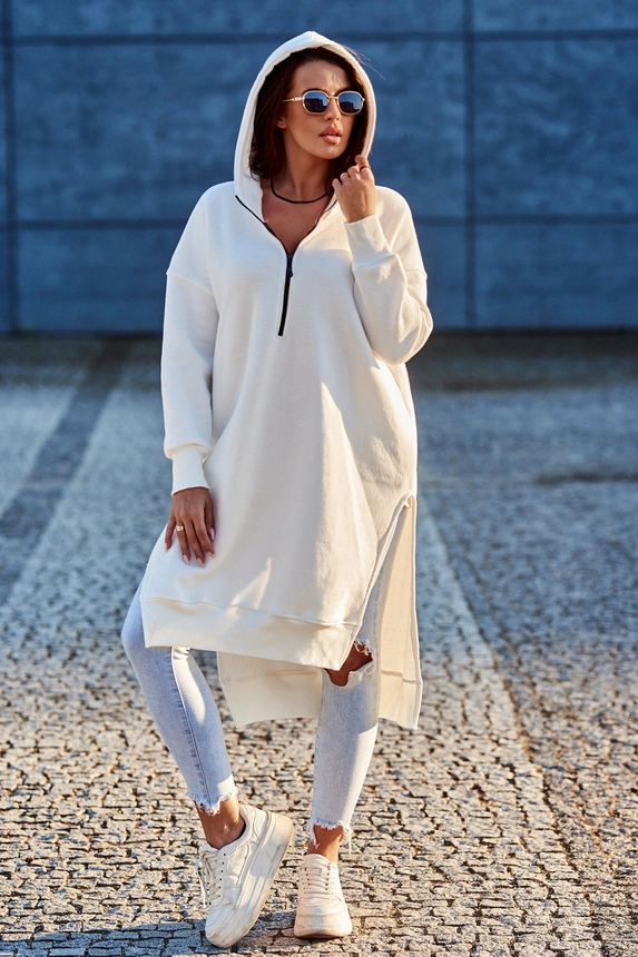 Warm-up Sweatshirt mit Seitenschlitzen ecru