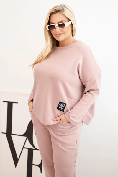 Komplet damski Plus Size masełko bluza i spodnie z kieszeniami ciemny różowy
