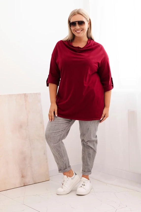 Women's Plus Size loose-fitting blouse with cotton and water neckline burgundy