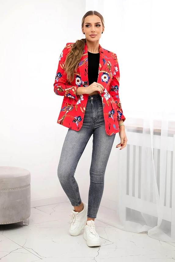 Cotton jacket with a colorful print raspberry