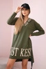 Dress with hood and print khaki