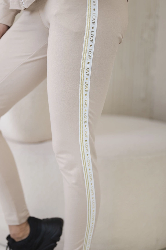 Damen-Set aus Baumwolle mit Streifen und Paspeln beige