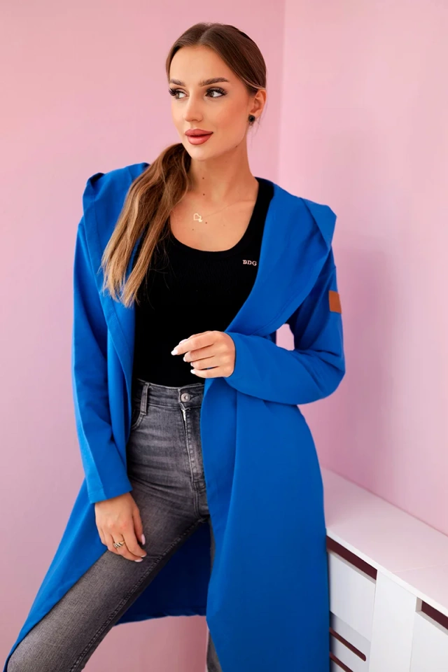 Narzutka długa z kapturem chabrowa