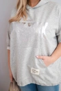 Damen-Plus-Size-Viskose-Sweatshirt mit Kapuze und Kängurutasche grau meliert