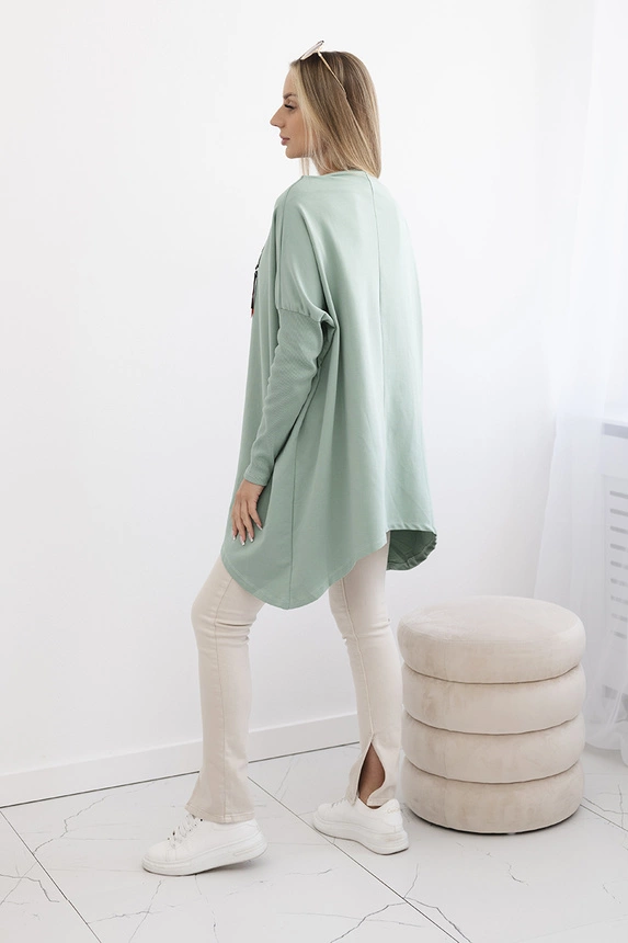 Bluza oversize z asymetrycznymi bokami ciemny miętowy