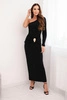 Evening dress for women with viscose and decorative gathering black