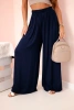 Women's wide viscose trousers with elastic waistband navy blue
