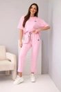 Damen-Set aus butterweicher Viskose mit kurzärmligem Oberteil und Hosen mit umgeschlagenem Saum hellrosa