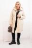 Women's Plus Size winter quilted jacket with a hood beige