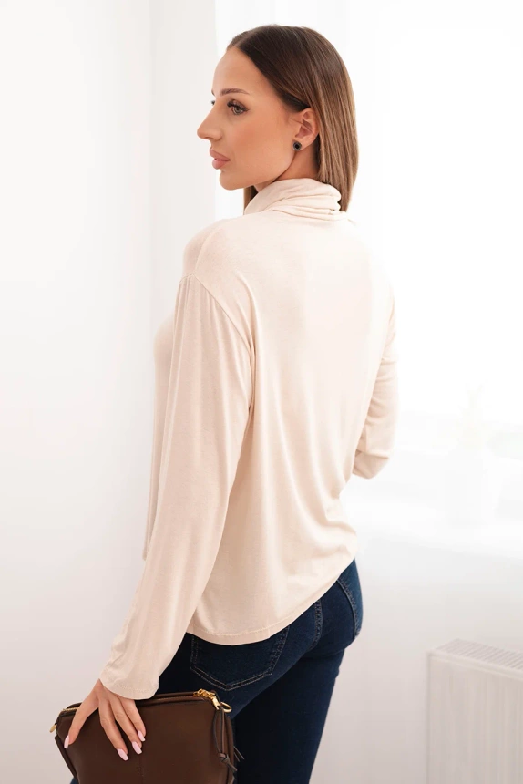 Women's viscose blouse with a turtleneck and long sleeves beige