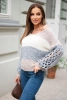 Damenpullover mit Streifen und Zöpfen an den Ärmeln aus Wolle Fango + Ecru
