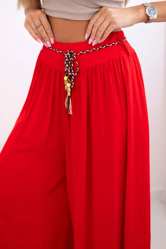 Damenhose aus Viskose mit weitem Bein rot
