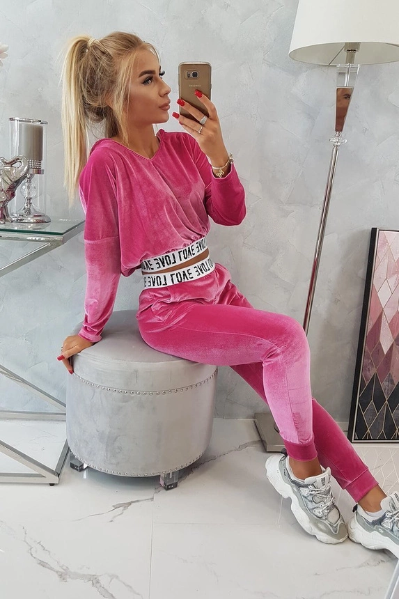 Velurová souprava s kapucí fuchsiová