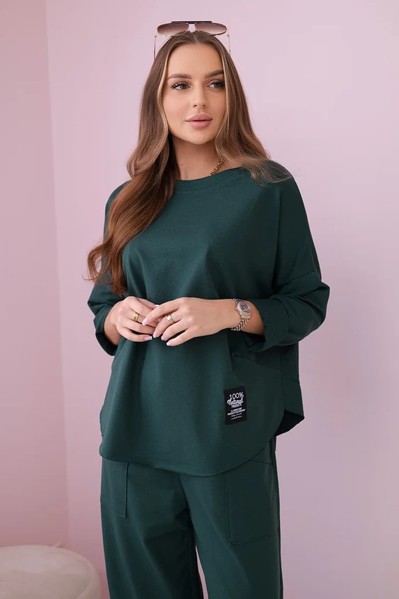 Baumwoll-Sweatshirt-Hosen-Set Dunkelgrün