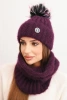 Women's winter set with a pom-pom and a cowl plum