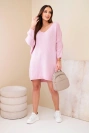 Women's Plus Size Wool Sweater Dress with V-neck light pink