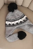 Women's winter wool hat with ear flaps and pom-poms K436 light gray