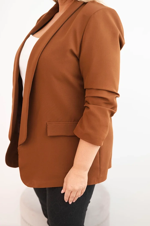 Dámská saka Plus Size bez zapínání s podšívkou XL/2XL hnědá