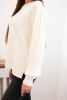 Women's viscose sweater with long sleeves and side slits ecru