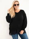 Damenpullover Plus Size mit Spitzensaum schwarz