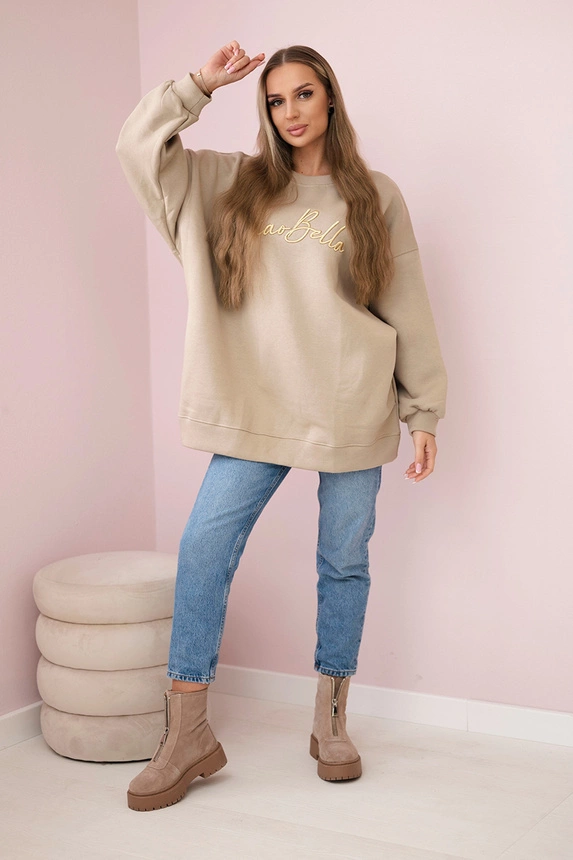 Insulated sweatshirt with Ciao Bella inscription light beige