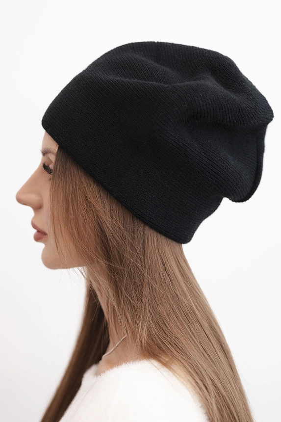 Women's classic smooth wool beanie K420 black