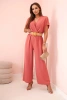 Overalls with a decorative belt at the waist dark pink