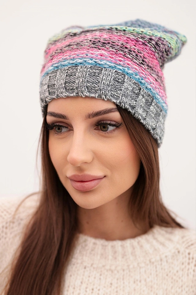 Hat with fleece Krystyna K207 purple+pink