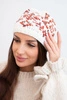 Damen Wintermütze mit bunten Mustern und breitem Bündchen K353 weiß+rotbraun