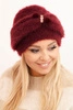 Women's winter fluffy hat with decoration and fur burgundy