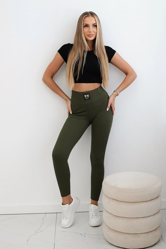 Gestreifte Leggings mit hoher Taille, khaki