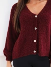 Women's wool sweater buttoned with a V-neck burgundy