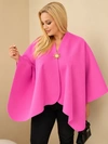 Dámske pončo plus size s brošňou ružová