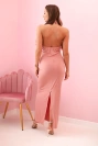 Women's maxi dress with open back and ruching - dark pink