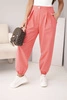 Women's high-waisted cotton pants with a decorative button pink