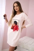 Dress with graphics and bow in polka dots 3D powdered pink