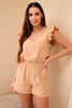 Women's muslin jumpsuit with ruffles camel
