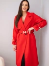 Women's coat with a belt and gold buckles red