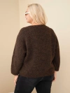 Damenpullover Plus Size mit V-Ausschnitt und weitem Ärmel braun