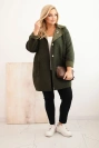 Dámský plášť Plus Size beránek s vlnou a kapsami khaki