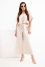 Women's viscose set short-sleeve blouse and wide-leg trousers dark beige