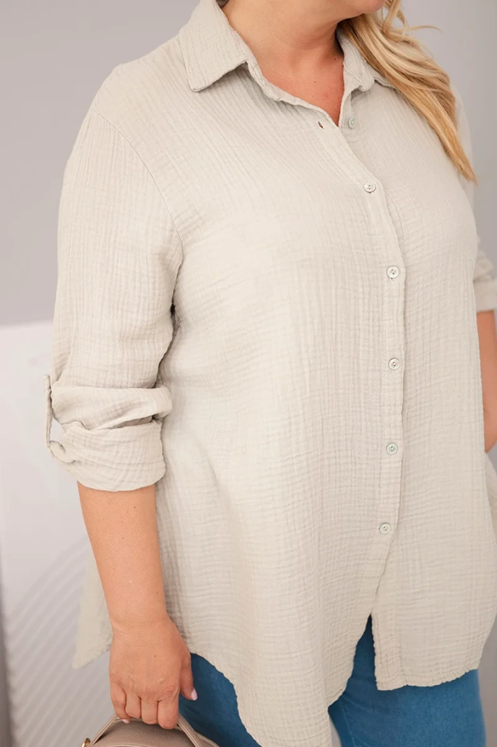 Baumwoll-Musselin-Hemd Plus Size dunkel beige