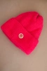 Women's winter fluffy hat with decorative button neon pink