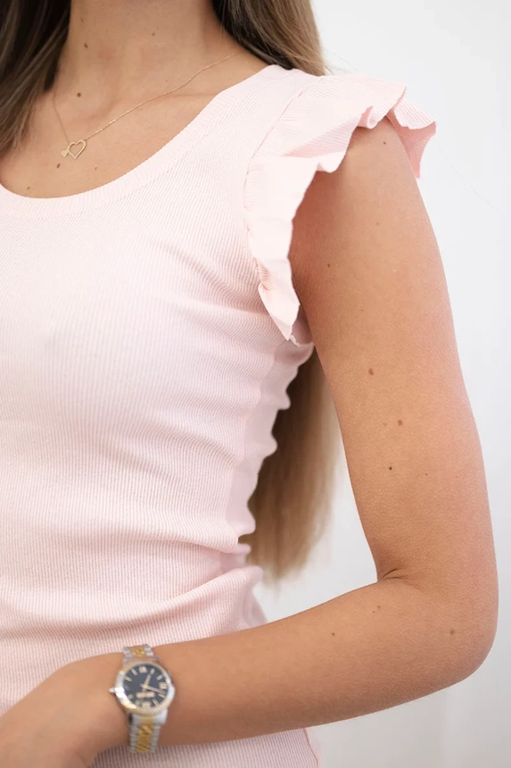 Dress with frills on the sleeve powdered pink