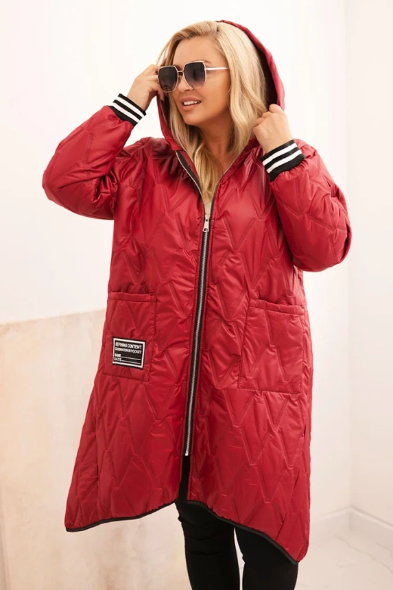 Damenjacke Plus Size gesteppte mit Kapuze und sportlichen Bündchen burgunderrot