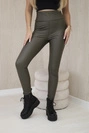 Pants insulated with eco leather with the letter V khaki