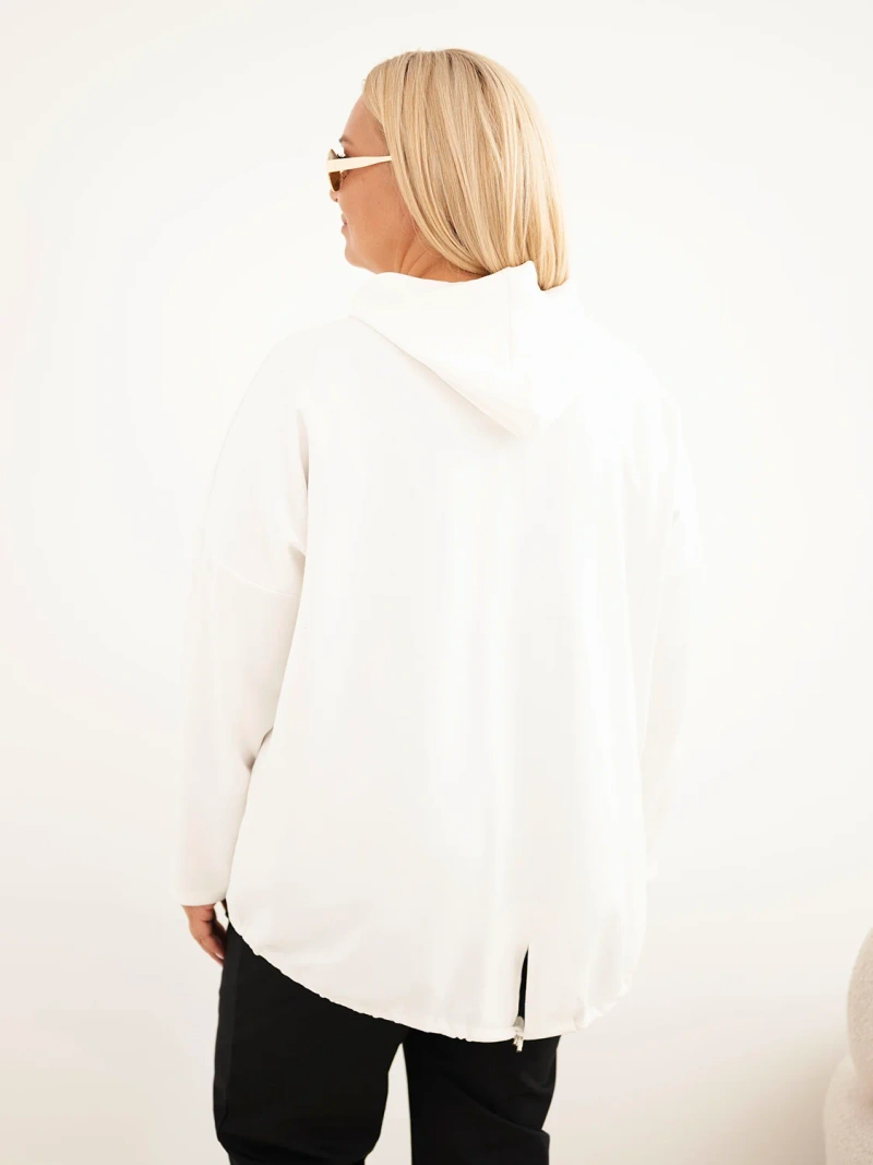 Damen Sweatshirt Plus Size aus Viskose mit Kapuze und Kängurutasche ecru