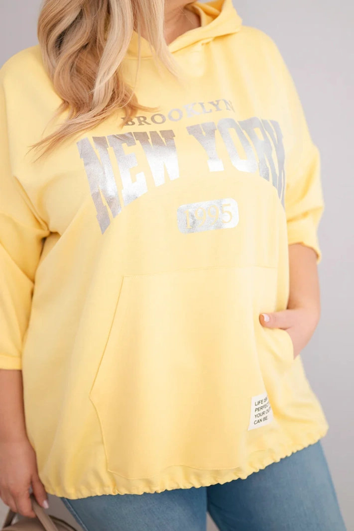 Damen-Hoodie Plus-Size aus Viskose mit Kapuze und Kängurutasche gelb